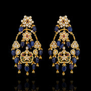 Gold Plated Blue Bead Polki Look Earrings Design
