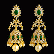 Gold Plated Bridal Jhumkas with Emerald Tear Drops