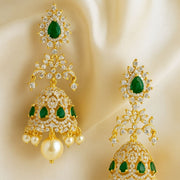 Gold Plated Bridal Jhumkas with Emerald Tear Drops
