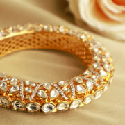 Gold Plated Polki Kada Bangle in 92.5 Silver with Handcrafted Detailing