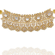 Gold Plated Polki Studded Polki Kundan Choker Necklace + Earrings + Bangle Set