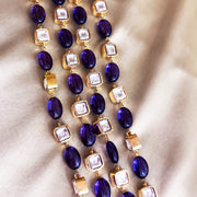 Gold Plated Purple Bead and Polki Look Layered Silver Necklace