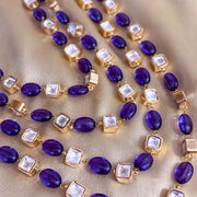 Gold Plated Purple Bead and Polki Look Layered Silver Necklace
