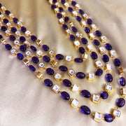 Gold Plated Purple Bead and Polki Look Layered Silver Necklace