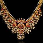 Heritage Ruby Polki Chandbali Earrings + Necklace SET with Pearls
