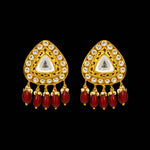 Gold Plated Triangle Polki Tops with Ruby Bead Drops and Kundan Work