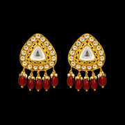 Gold Plated Triangle Polki Tops with Ruby Bead Drops and Kundan Work