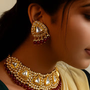 Gold Plated Triangle Polki Tops with Ruby Bead Drops and Kundan Work