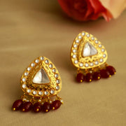 Gold Plated Triangle Polki Tops with Ruby Bead Drops and Kundan Work