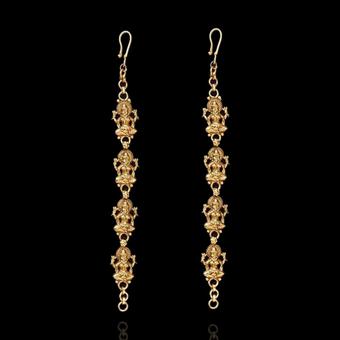 Gold Polish Temple Look Mateel Ear Chain Design with Lakshmi Motifs