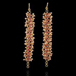 Gold Polish Temple Look Matilu Ear Chain Design with Pearl Clusters