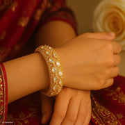 Gold Polki Kundan Bangle with Uncut Stones in 92.5 Silver – Bridal Statement Jewelry