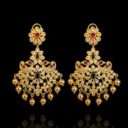 Gold Toned Kempu CZ Chandbali Earrings for Women with Gold Balls