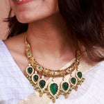 Gold Plated Hasli Choker Necklace with Carved Emeralds
