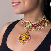 Gold Plated Kundan Polki Look Temple Choker Necklace

