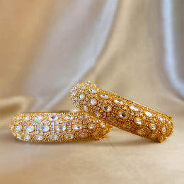 Gold Polki Kundan Bangle with Uncut Stones in 92.5 Silver – Bridal Statement Jewelry
