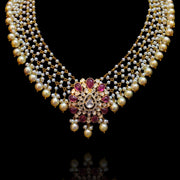 Gorgeous Pearl Lace Necklace Design with CZ Polki Stones