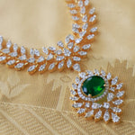 Graceful Emerald Pendant CZ Diamond Look Necklace with Gold Polish