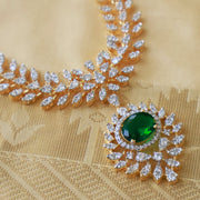 Set - Graceful Emerald Pendant CZ Diamond Look Necklace + Earrings