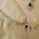 Set - Graceful Emerald Pendant CZ Diamond Look Necklace + Earrings
