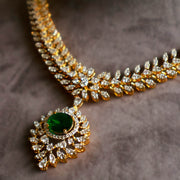 Graceful Emerald Pendant CZ Diamond Look Necklace with Gold Polish