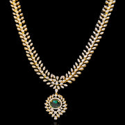 Graceful Emerald Pendant CZ Diamond Look Necklace with Gold Polish