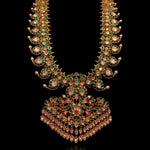 Set - Grand CZ Kundan Polki Diamond Mango Haram Necklace + Earrings