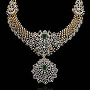 Diamond Look Bridal Necklace with Emerald Pendant 