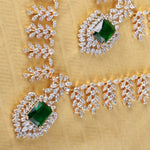 Grand Emerald CZ Diamond Look 3-Layer Bridal Haram in 18K Gold Plated Silver