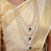 Grand Emerald CZ Diamond Look 3-Layer Bridal Haram in 18K Gold Plated Silver