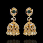 Grand Emerald Square Top Jhumka Earrings with Pearl Drops