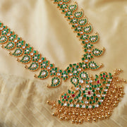 Set - Grand CZ Kundan Polki Diamond Mango Haram Necklace + Earrings