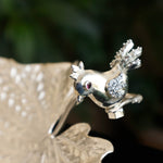 Handcrafted 925 Silver Leaf Small Platter with Bird Motif Handle