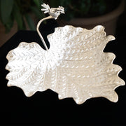 Handcrafted 925 Silver Leaf Small Platter with Bird Motif Handle