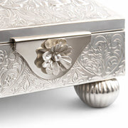 Handcrafted Pure Silver Floral Jewellery Storage Box with Engraved Design