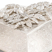 Handcrafted Pure Silver Floral Jewellery Storage Box with Engraved Design