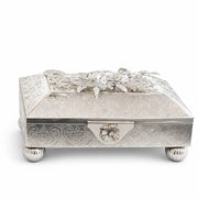 Handcrafted Pure Silver Floral Jewellery Storage Box with Engraved Design