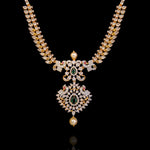 Statement Diamond Look Earrings + Necklace SET with Green and Gold Accents