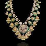 Heavy Polki Look Cascading Pearl Haram with Emerald Accents