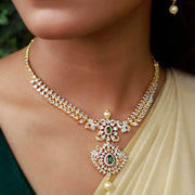 Heavy Diamond Look Necklace with Peacock Motifs
