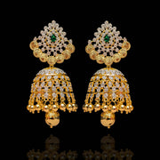 Heritage Kasu Jhumkas with Emerald CZ and Grand Bell Drops