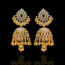 Heritage Kasu Jhumkas with Emerald CZ and Grand Bell Drops