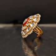 Heritage Polki Statement Ring with Red Enamel Center