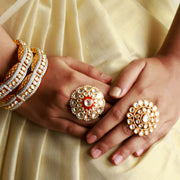 Heritage Polki Statement Ring with Red Enamel Center
