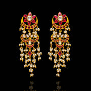 Heritage Ruby Polki Chandbali Earrings with Pearl Drops