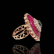  Cocktail Ruby Ring with Emerald Brilliance & Invisible Setting