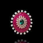 Invisible Setting Cocktail Ruby Ring with Emerald Brilliance