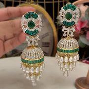  Emerald-Studded Pearl Jhumkas