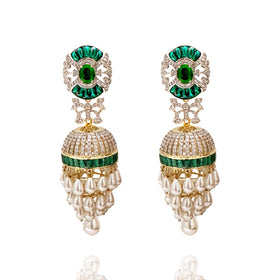 Jewels of Royalty - Emerald-Studded Pearl Jhumkas