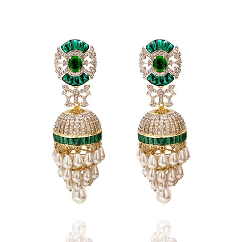 Jewels of Royalty - Emerald-Studded Pearl Jhumkas